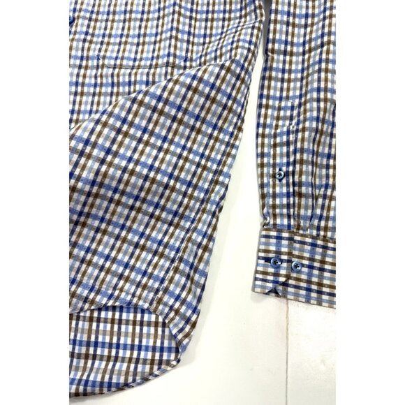 Hagen Carmel CA Shirt Mens Size Medium Blue Brown Check Stripes Business Preppy - Picture 6 of 10
